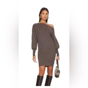 Off-Shoulder Brown Knit Dress Line and Dot dress